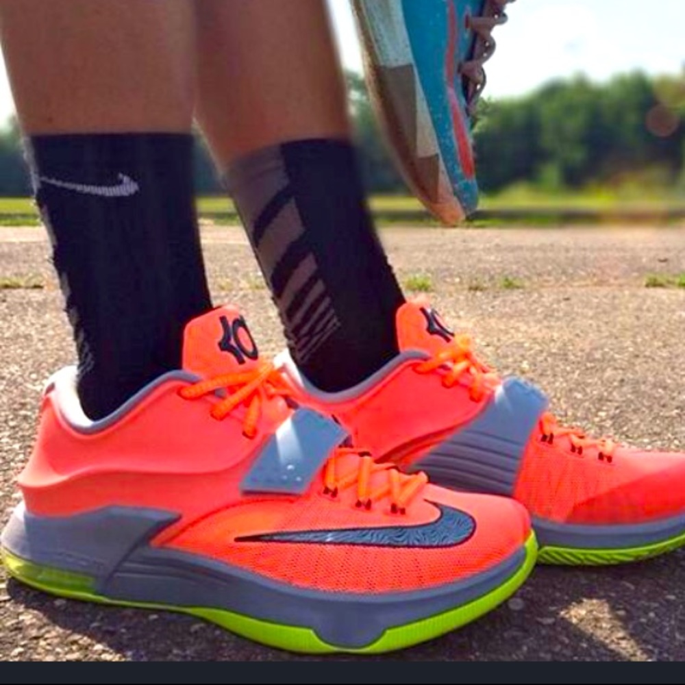 Nike ORANGE gray logo sports athletic KD 7 SNEAKERS shoes training basketball